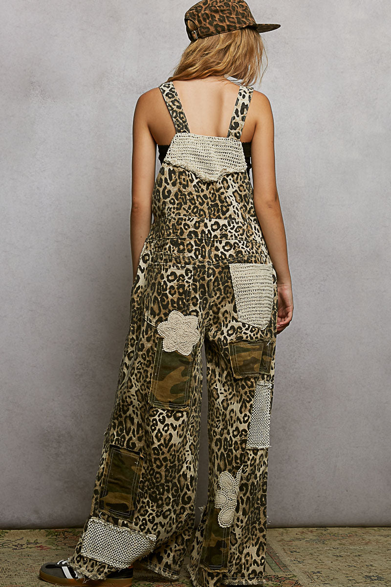 Crochet Contrast Patch Detail Overalls