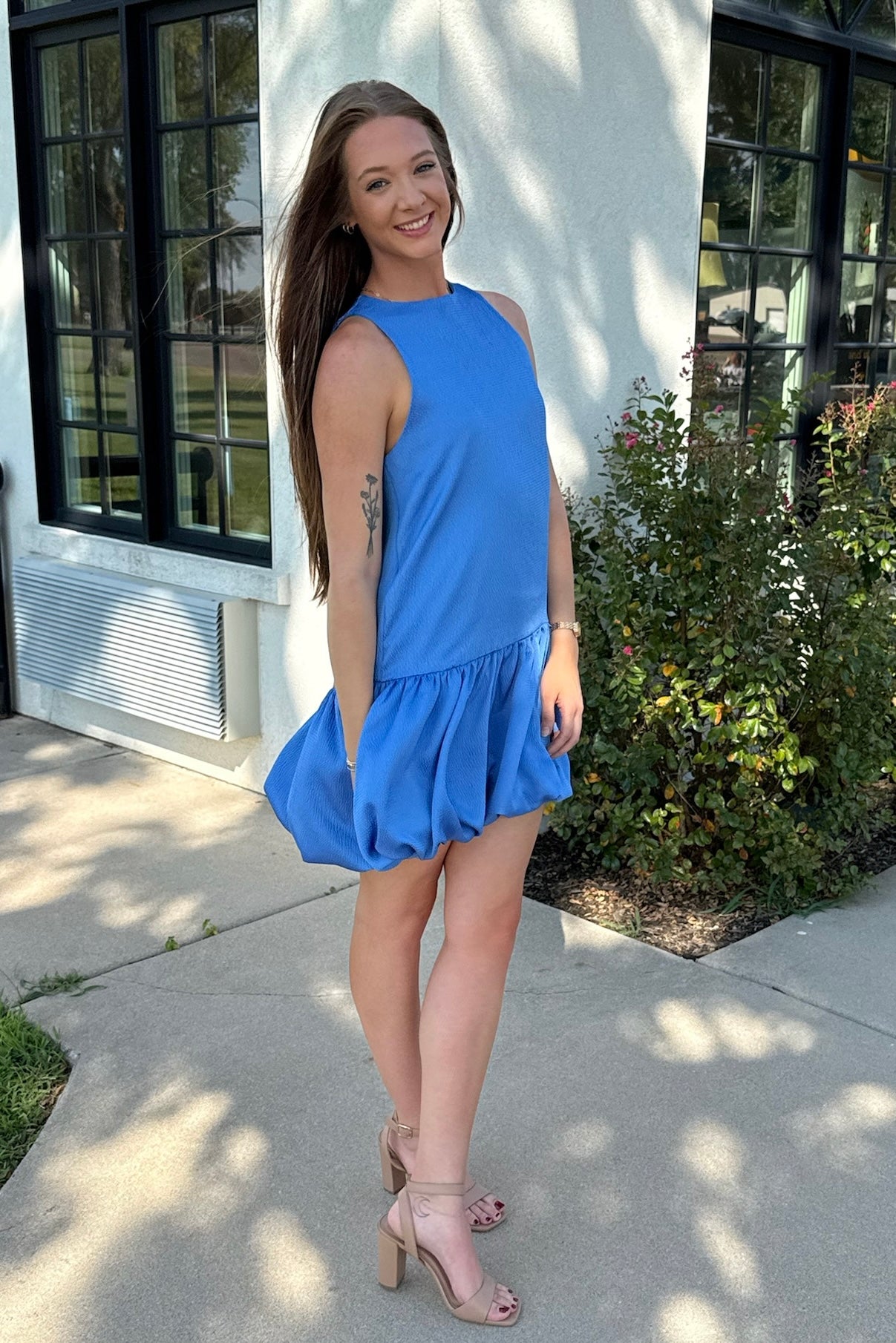 Textured Satin Bubble Hem Dress