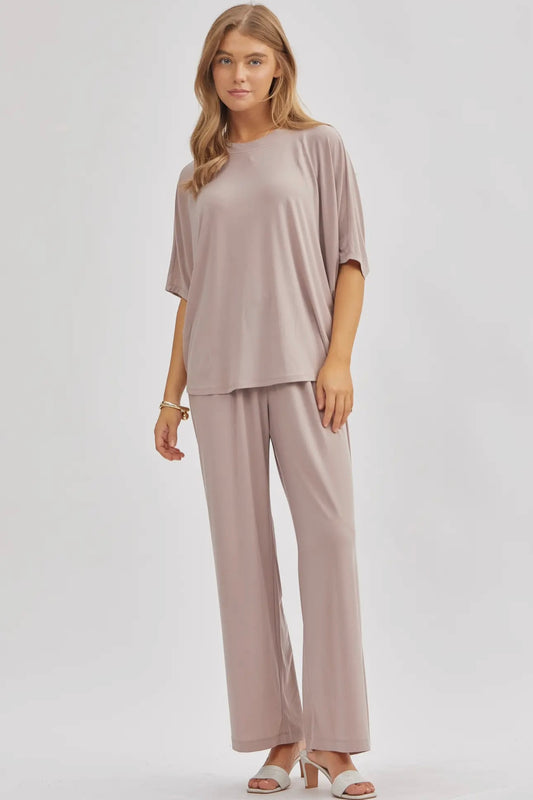 Coastal Flowy Top & Wide Leg Set (High Round Neck)