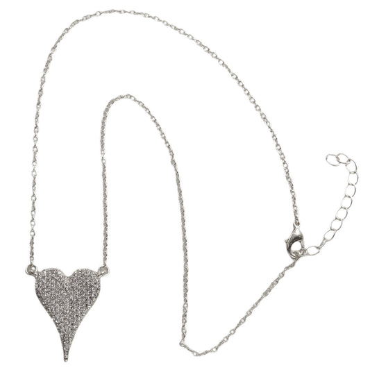 Silver Pave Heart Necklace