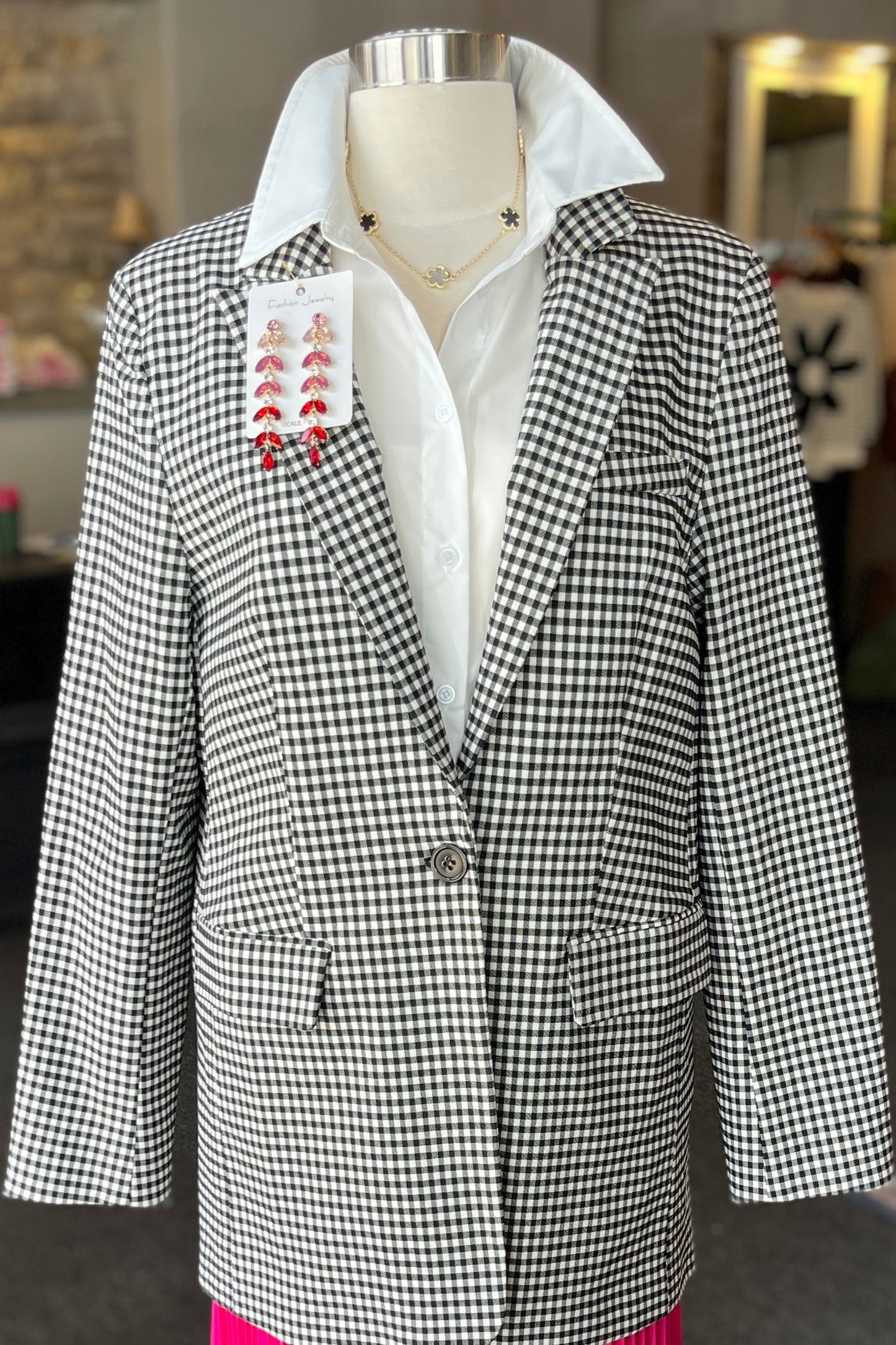 Checked Out Black & White Gingham Blazer