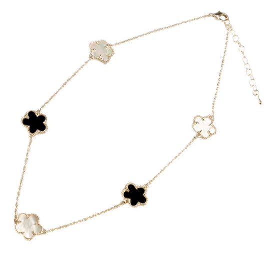 16" GLD NECK W/BLK & MOP FLOWERS