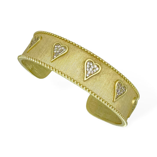 Brushed Gold Cuff w/ Hearts