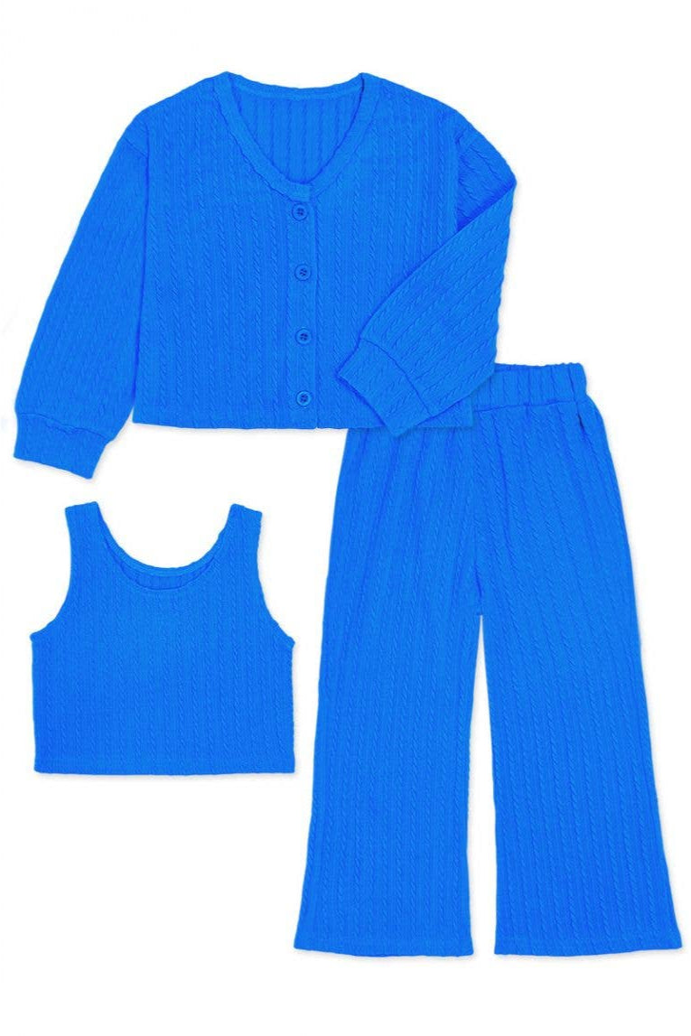 Girls Ribbed 3 Piece Set w/ Flare Leg