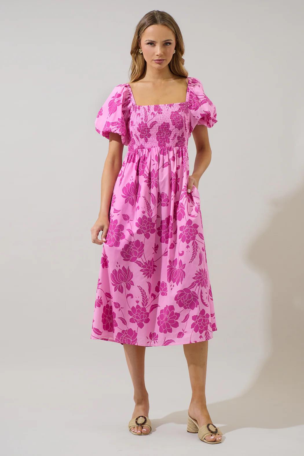 Dovina Floral Maray Smocked Midi Dress