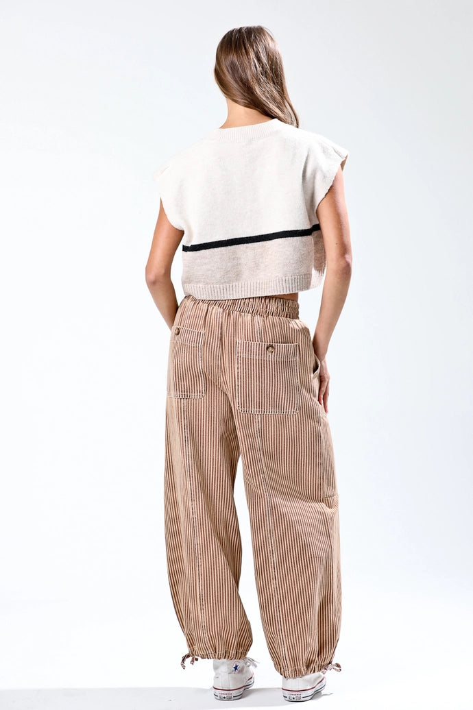 Elastic Waist Vintage Washed Stripe Pants