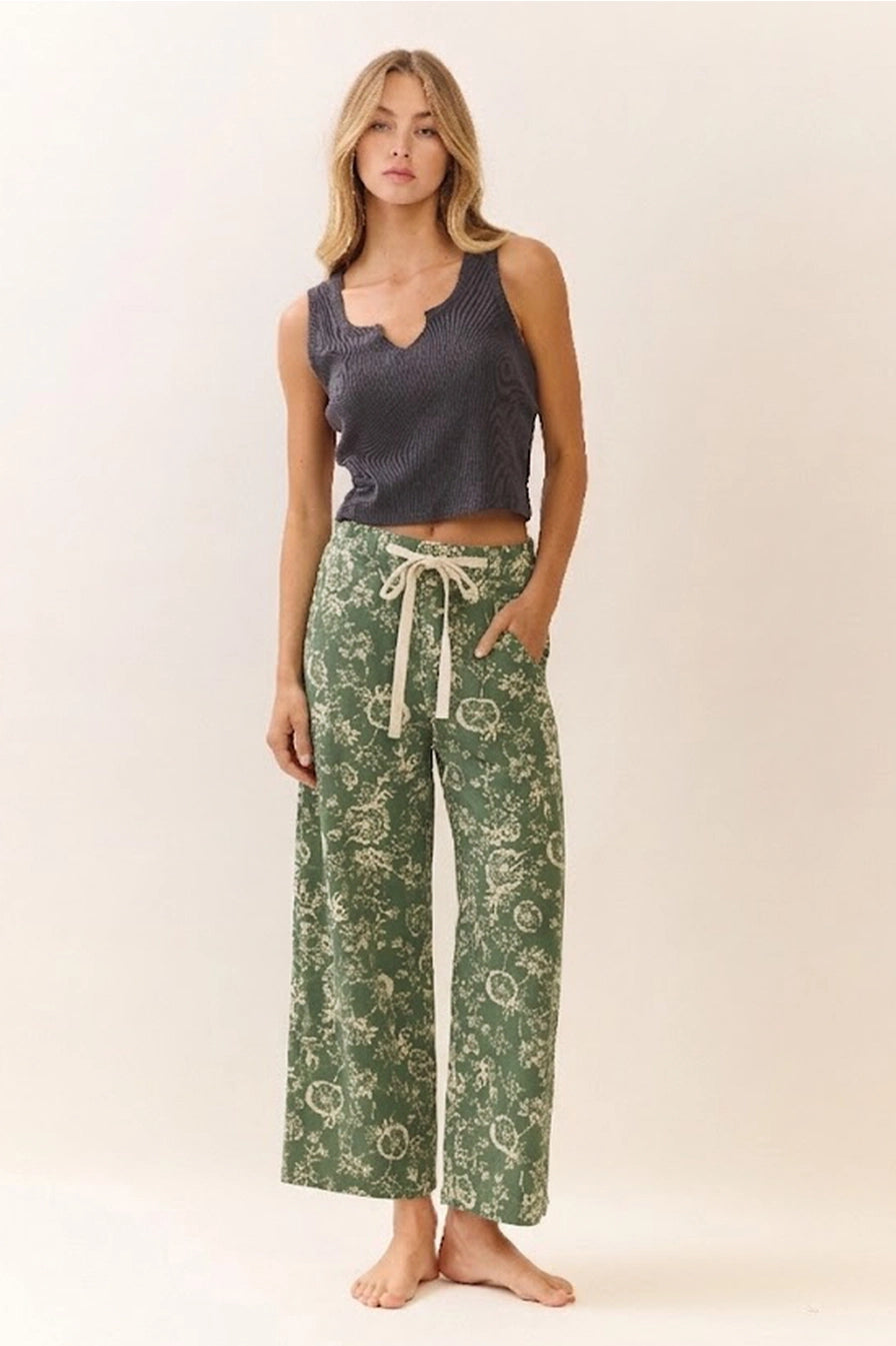 Floral Printed Cropped Straight-Leg Pant