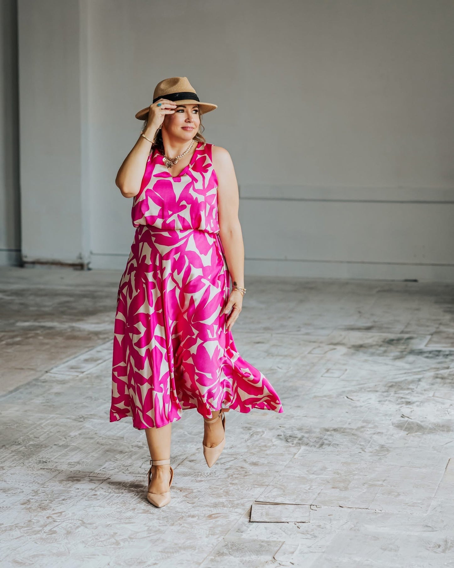 Satin Printed Midi Swing Skirt