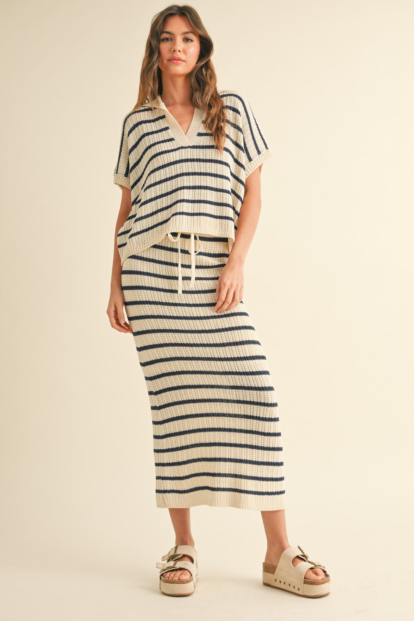 Loose Fit Striped Pullover Knit Top