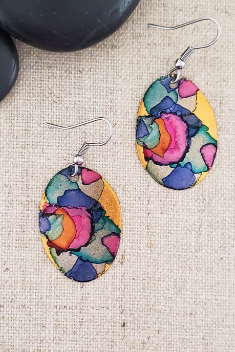 Alcohol Ink Small Oval Earrings