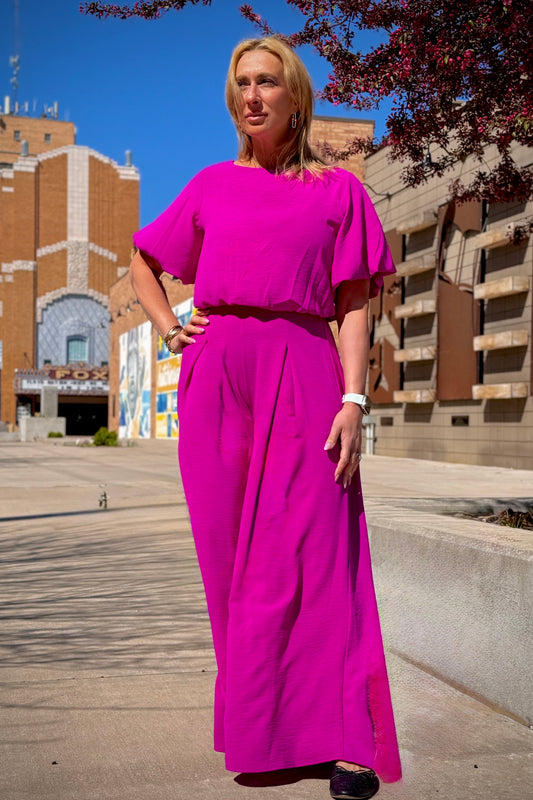 Matte Crepe Pleated Wide Leg Pants