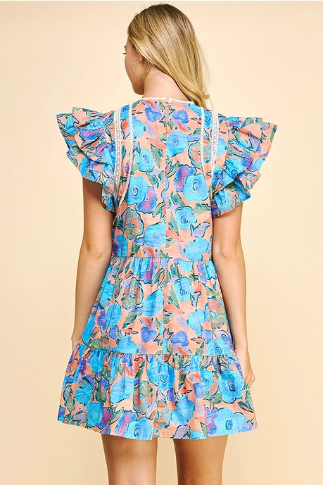 Peach Multi Pintuck Mini Dress