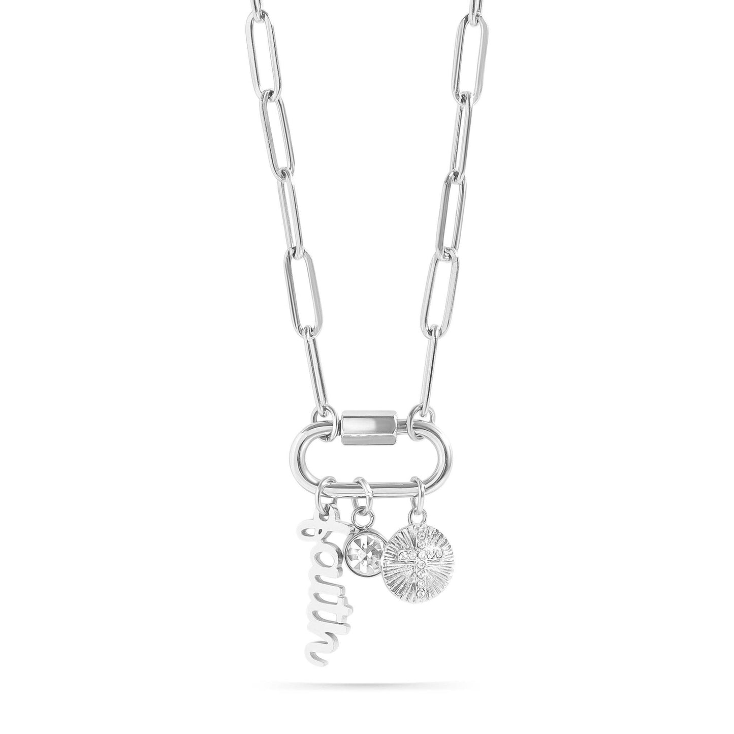 18K PVD Gold Carabiner "Faith" Paperclip Charm Necklace