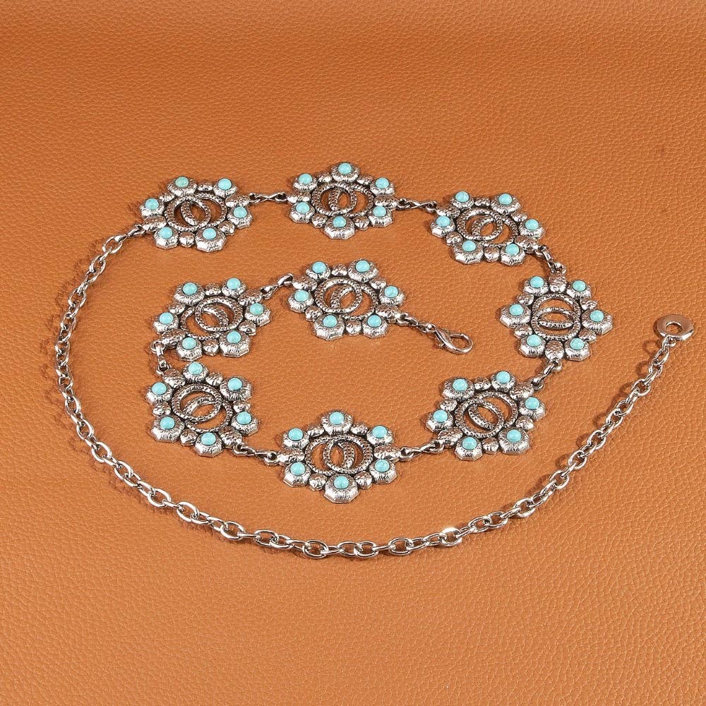 Turquoise Floral Concho Chain Belt