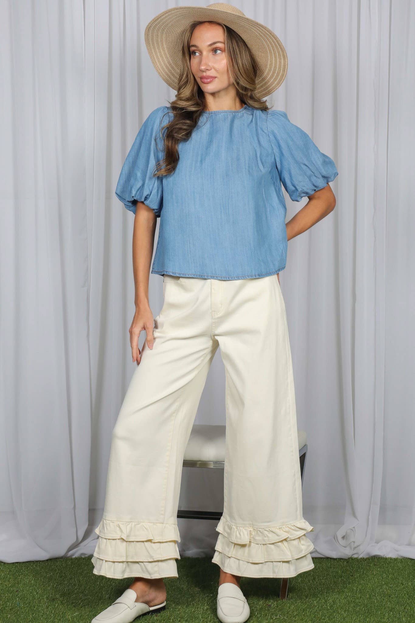 Back Bow Chambray Top