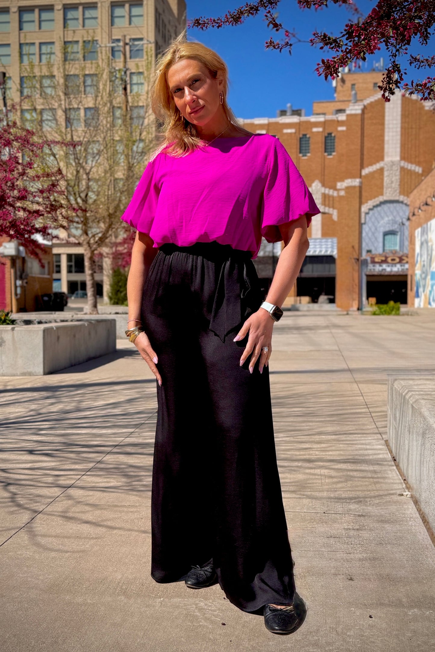 Matte Crepe Bubble Sleeve