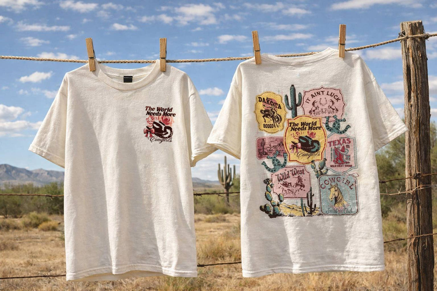 More Cowgirls Front + Back Printed Cream Western T-Shirt