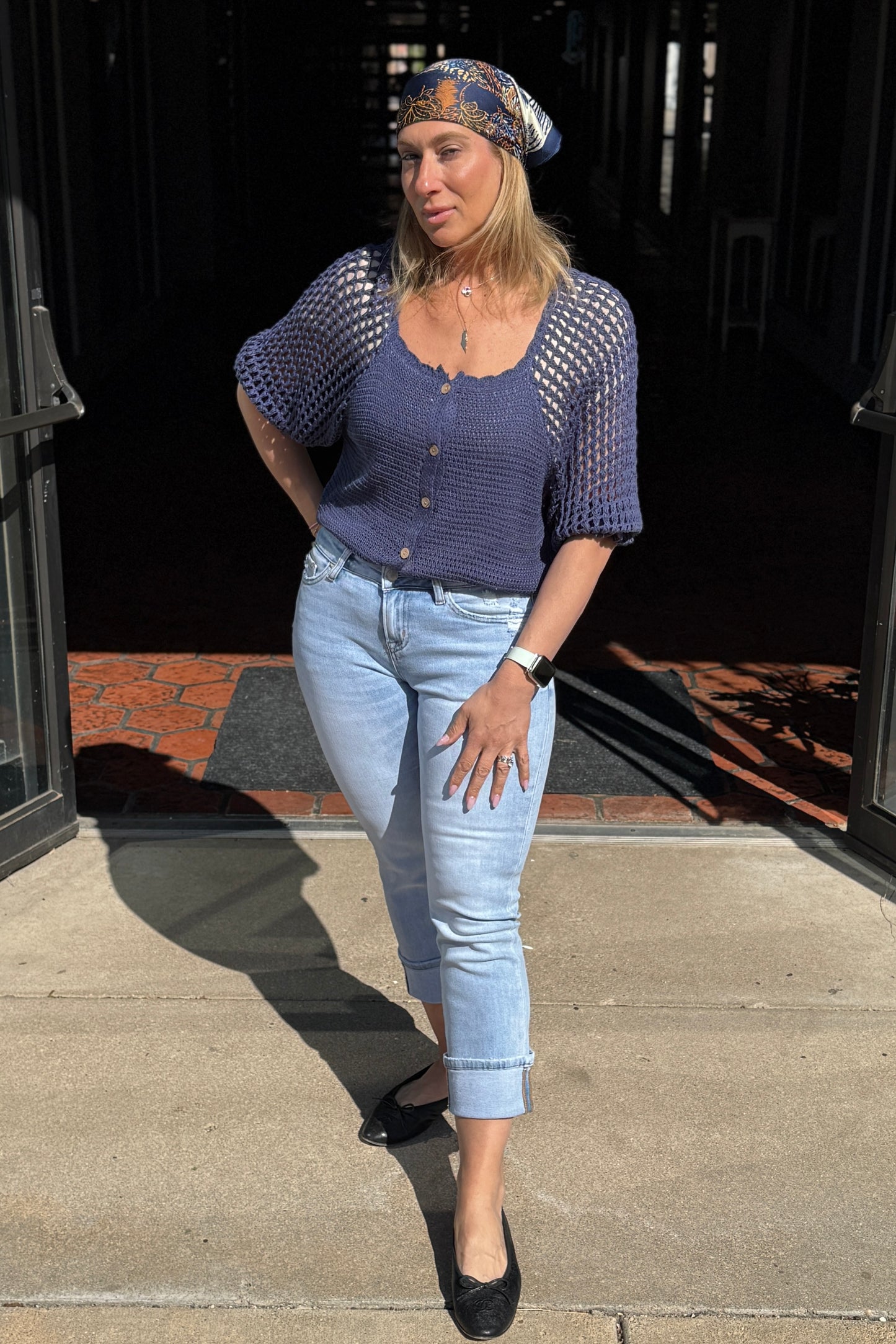 Button front knit sweater