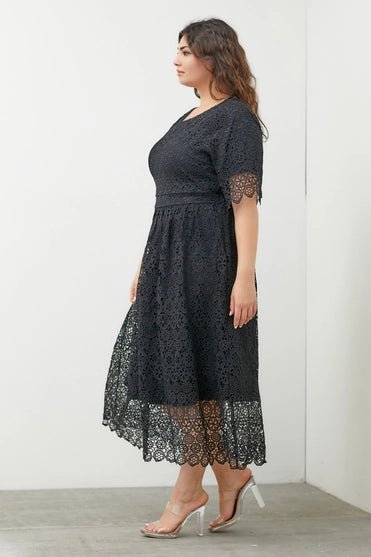 Midi Dress with Scallop Edges