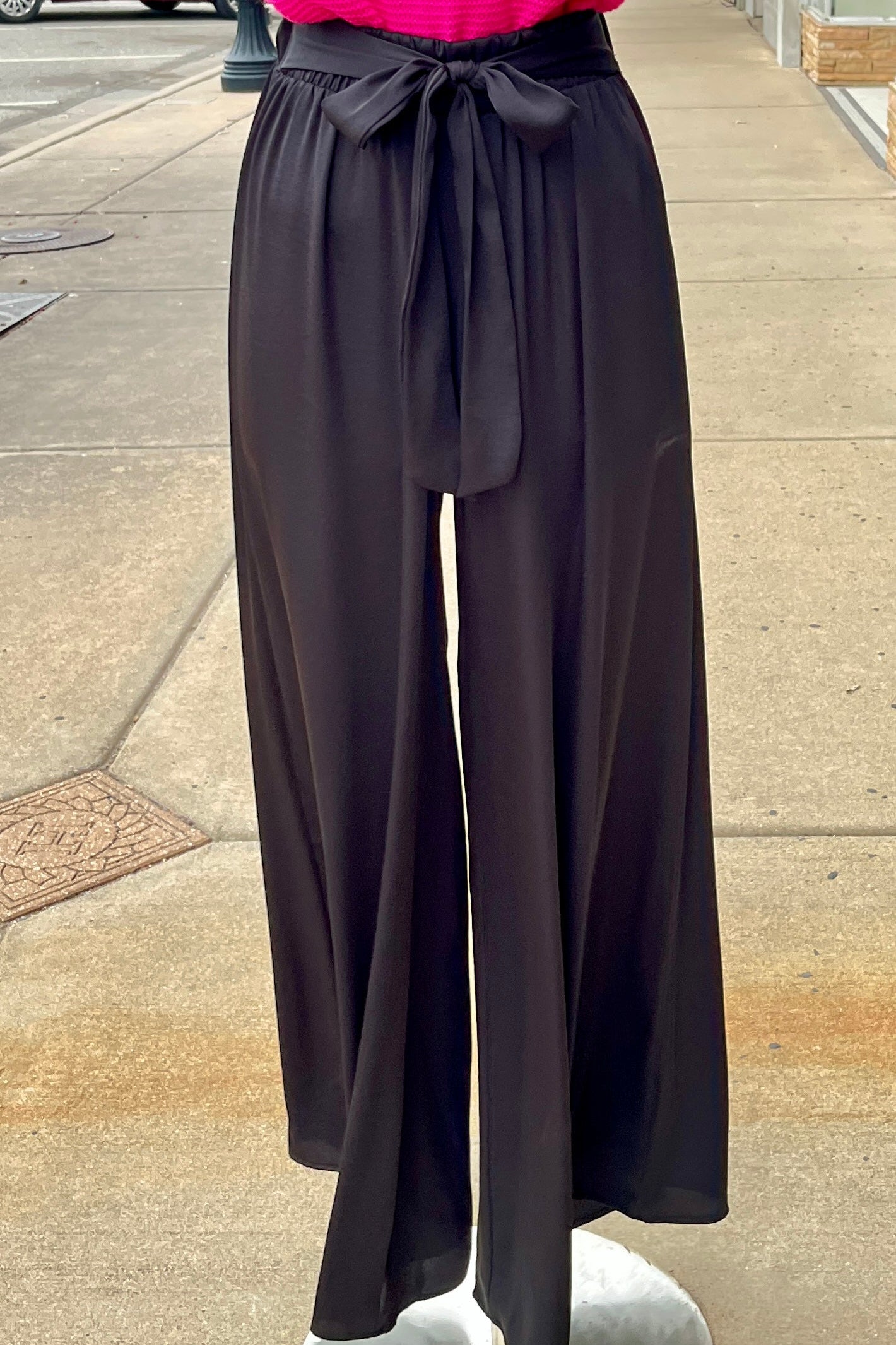 78Kld Satin Wide Leg w/ Waist Tie