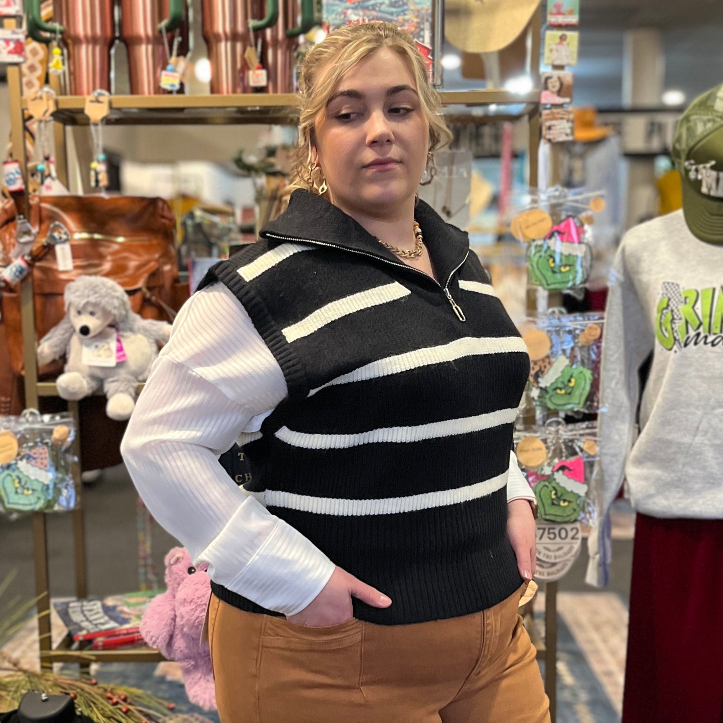 WHERE I BELONG BLACK STRIPED SWEATER VEST