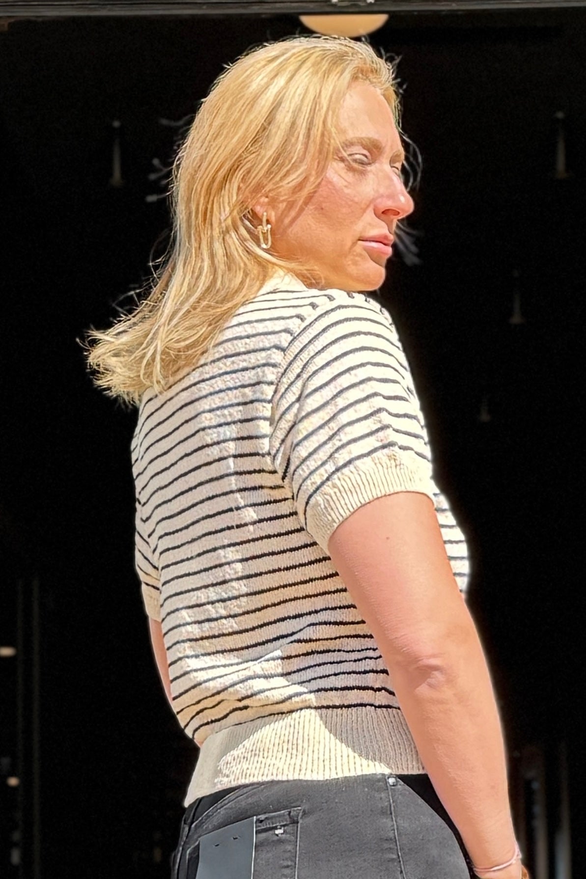 Striped Knit Polo Top