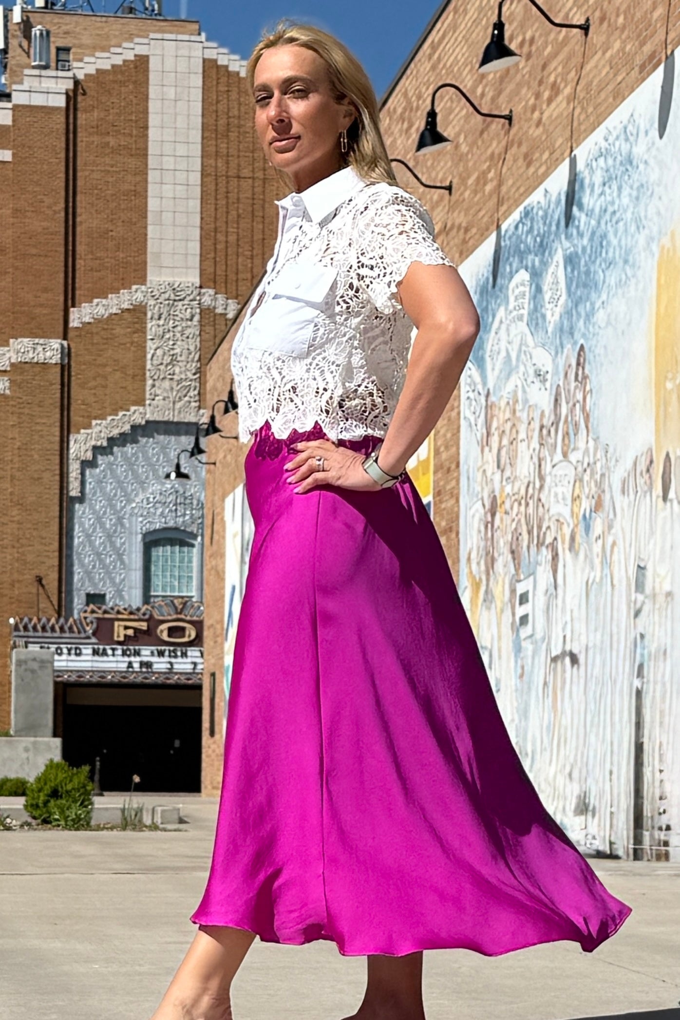 Pink Satin Swing Skirt