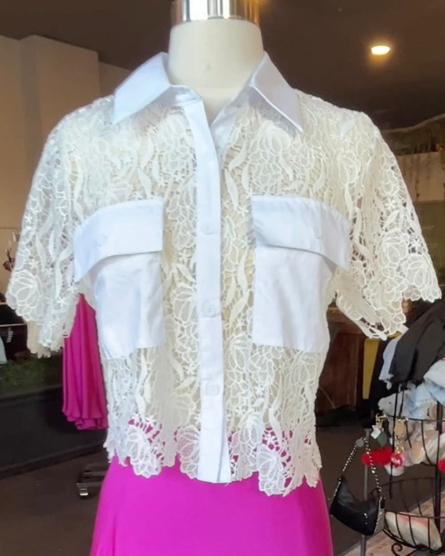 Lace Blouse w/ Chest Pockets