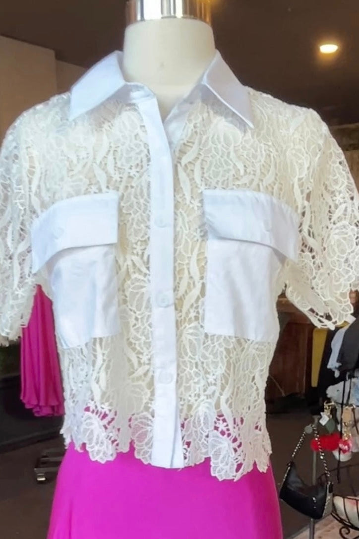 Lace Blouse w/ Chest Pockets