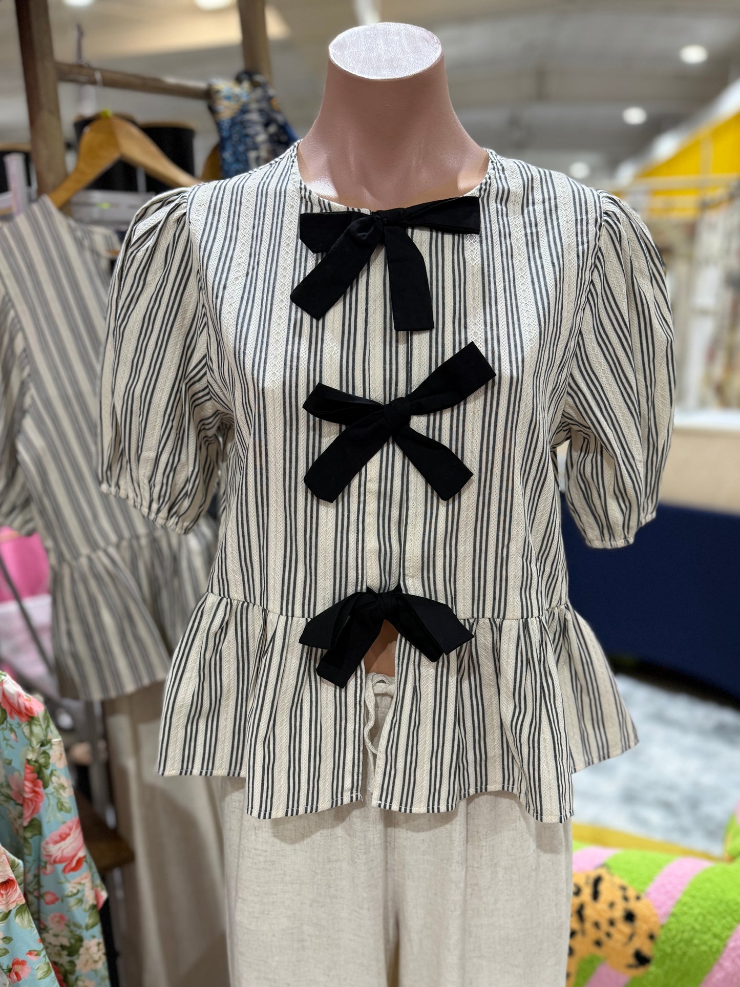 Striped Tie Bow Front Blouse