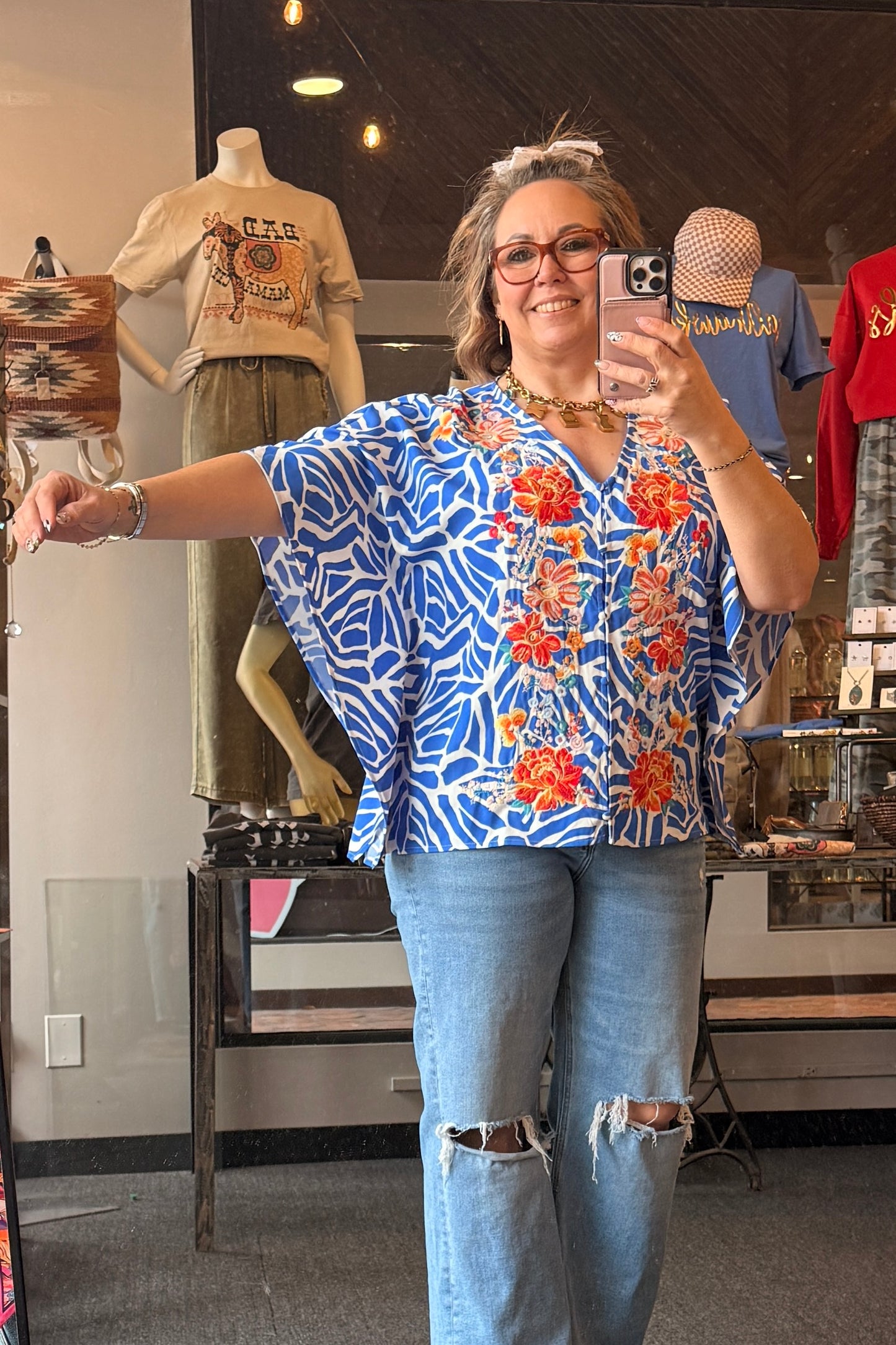 Spring Blue Floral Top