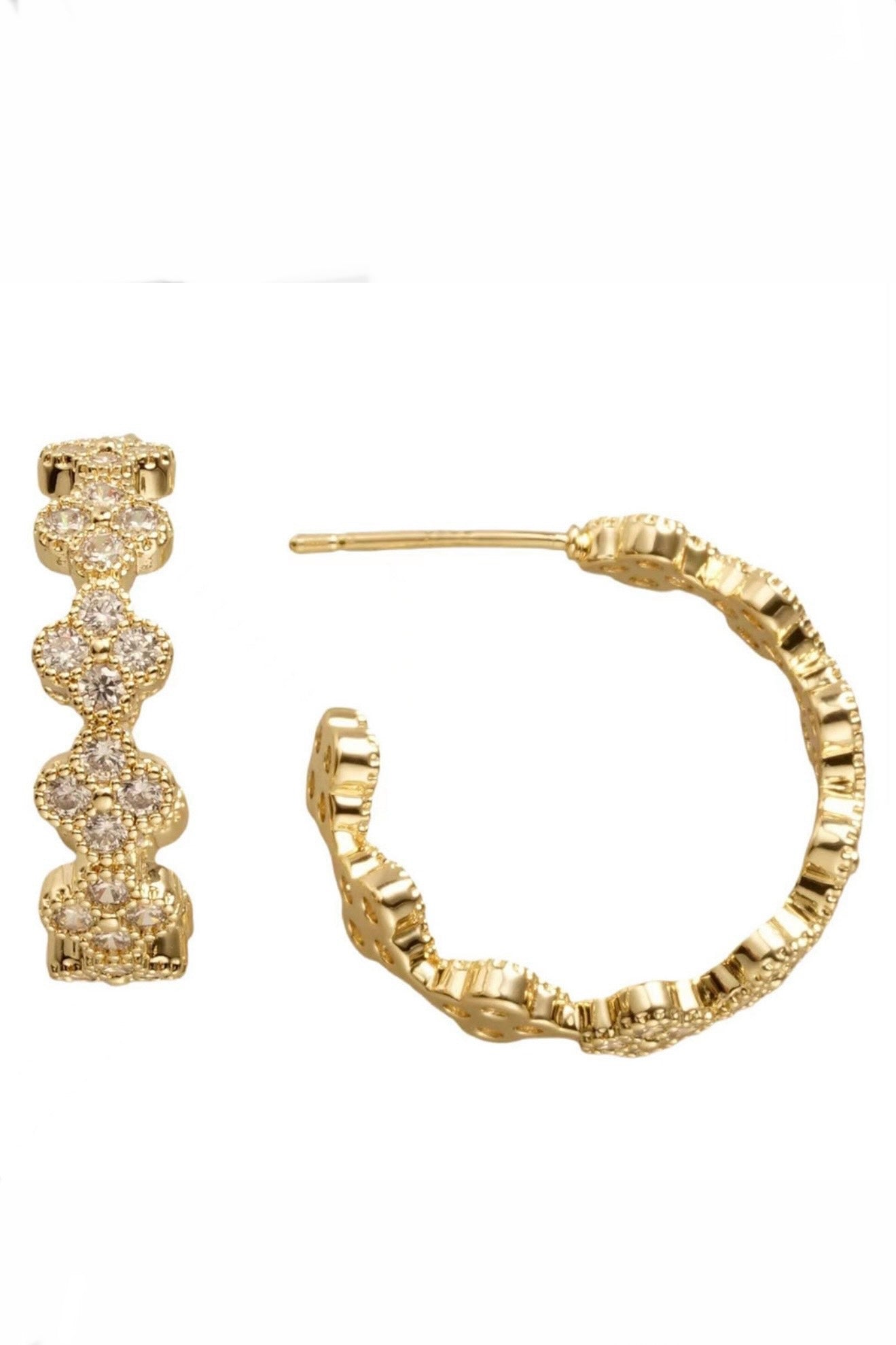 Small Gold CZ Clover Hoop