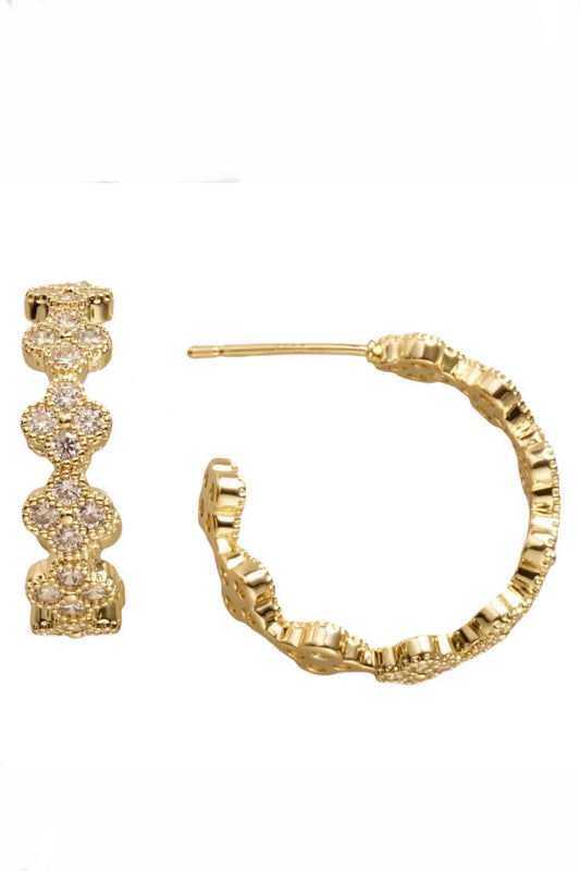 Small Gold CZ Clover Hoop