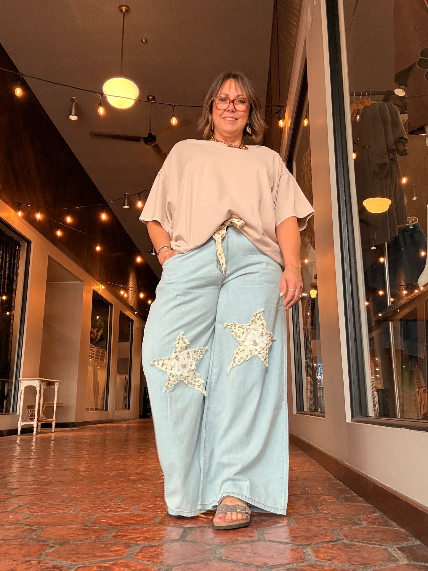Vintage Wash Double Gauze Star Patch Pants