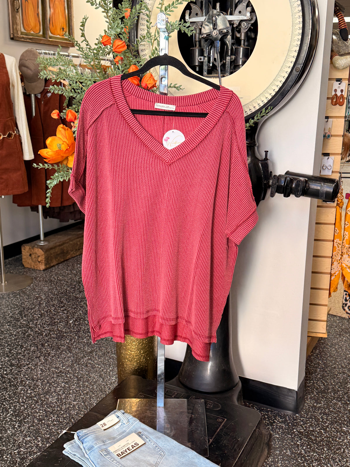 Raised Ribbed V Neck