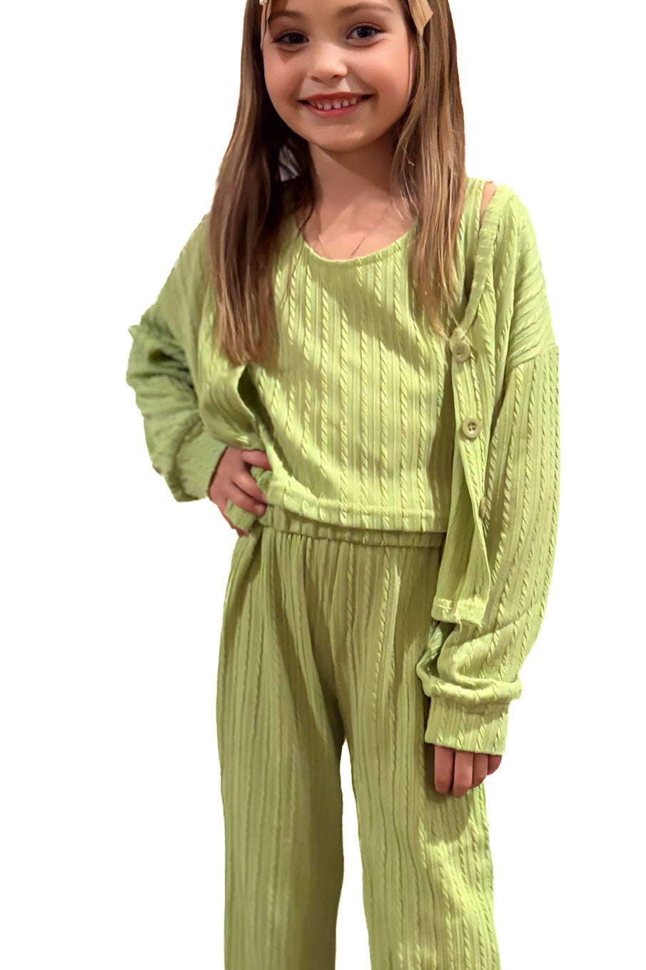 Girls Ribbed 3 Piece Set w/ Flare Leg