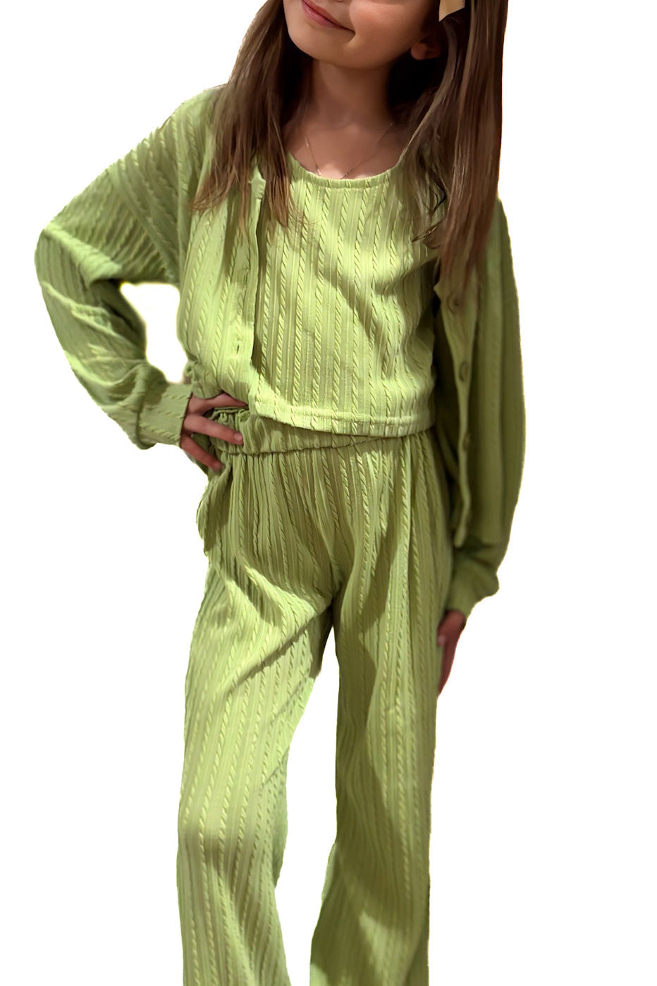 Girls Ribbed 3 Piece Set w/ Flare Leg