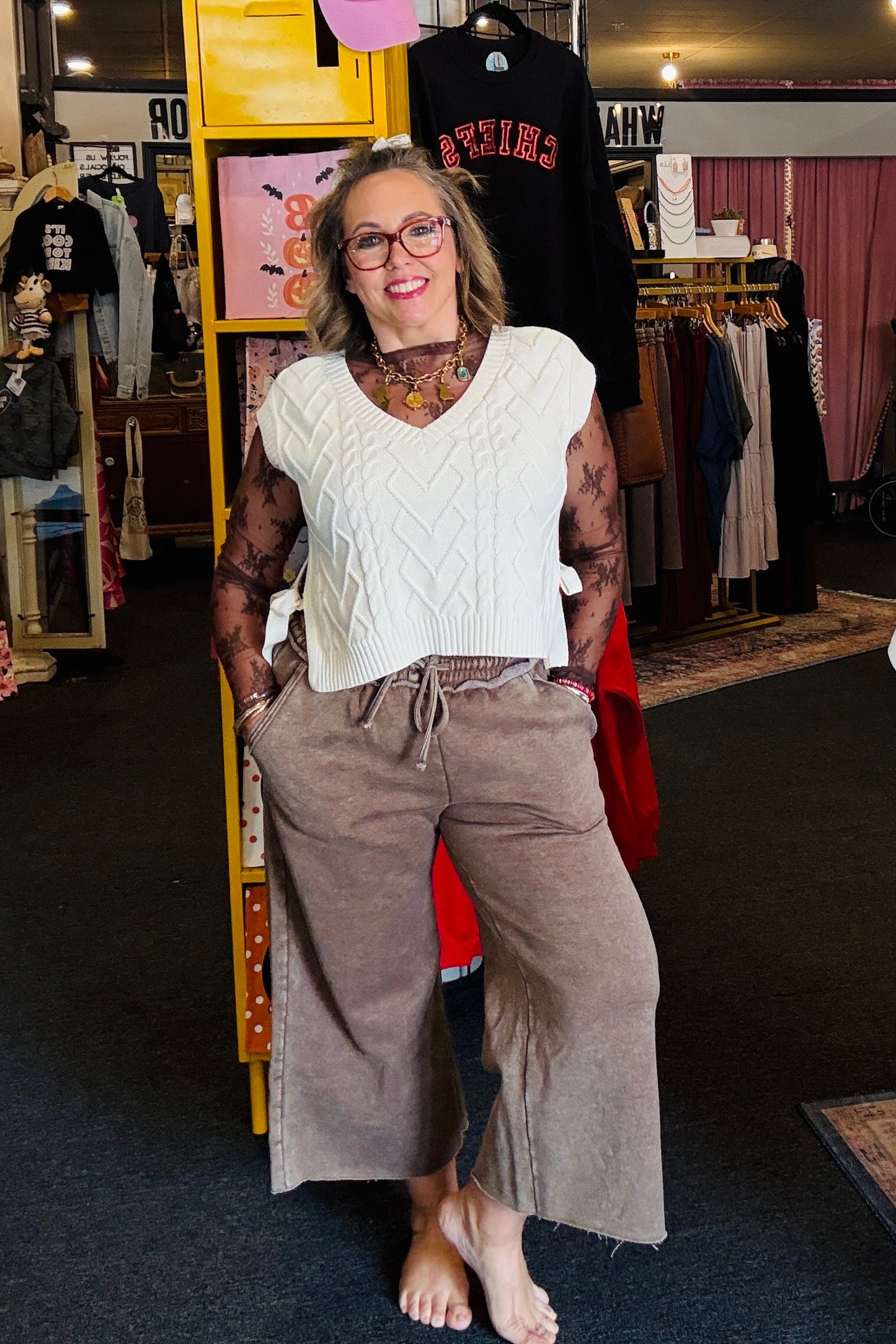 Acid Washed Fleece Palazzo