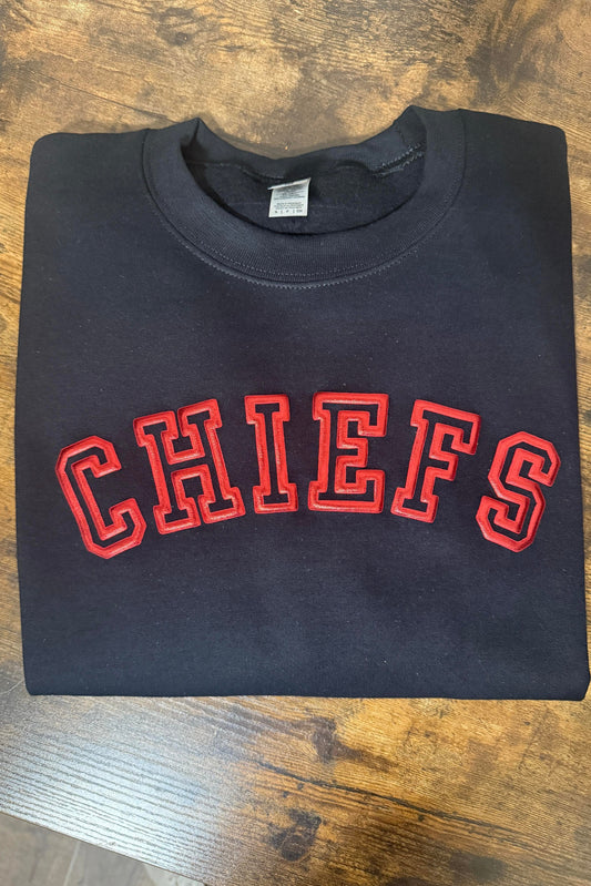 Youth Chiefs Black Puff Custom Crew