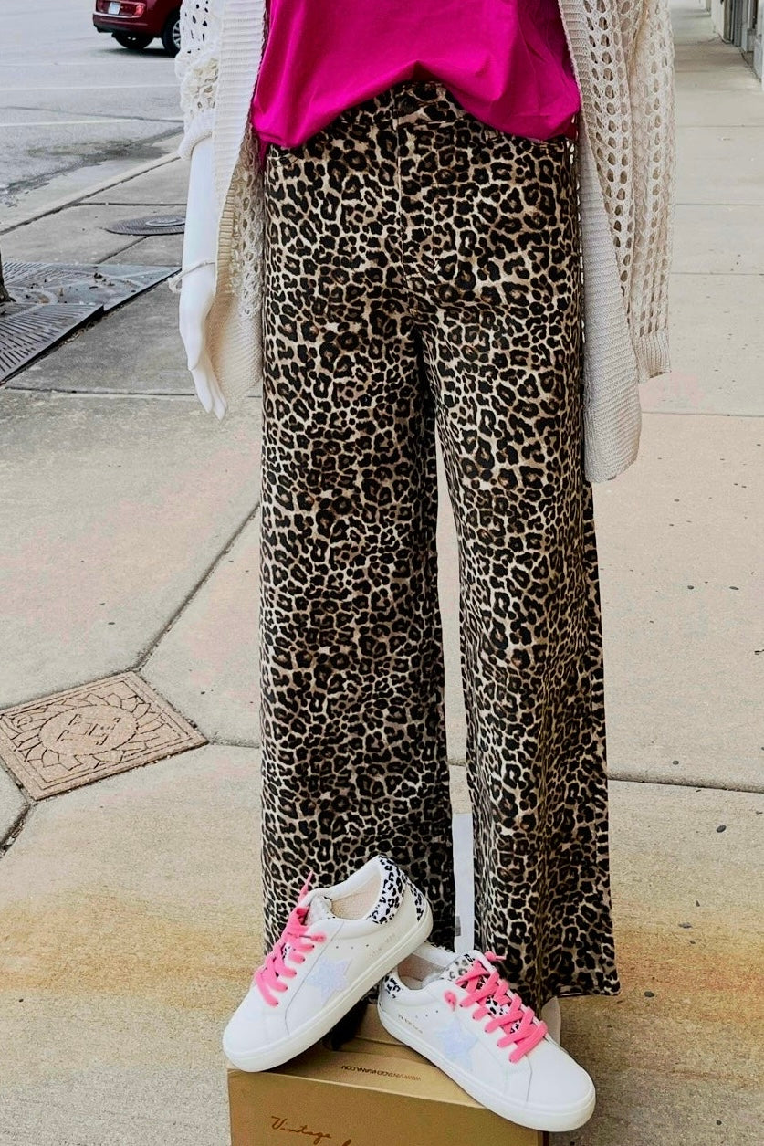 Leopard Print High Rise Wide Leg Jeans