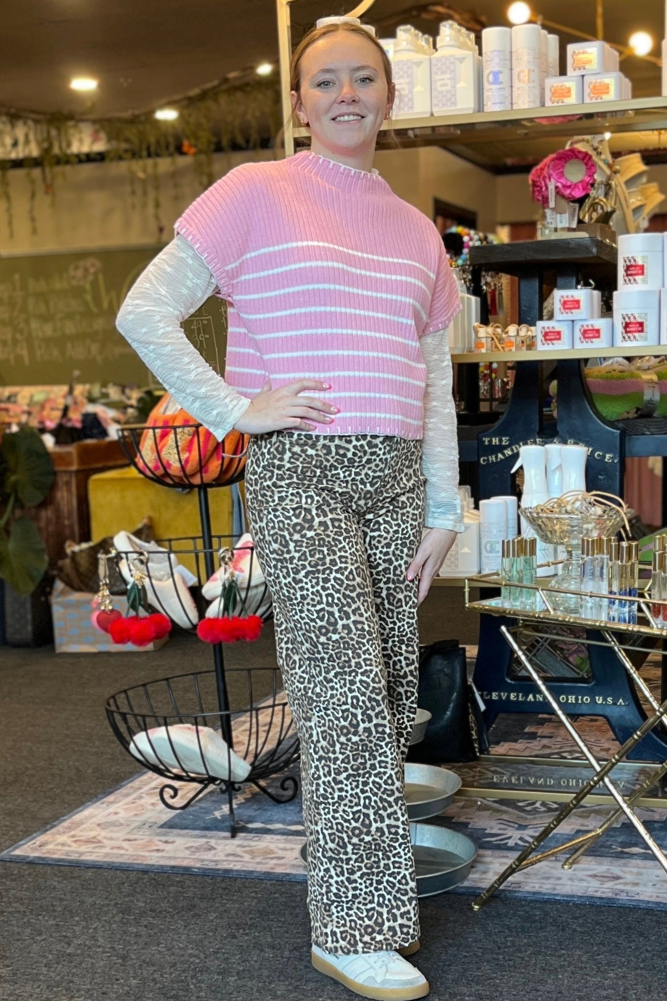 Leopard Print High Rise Wide Leg Jeans