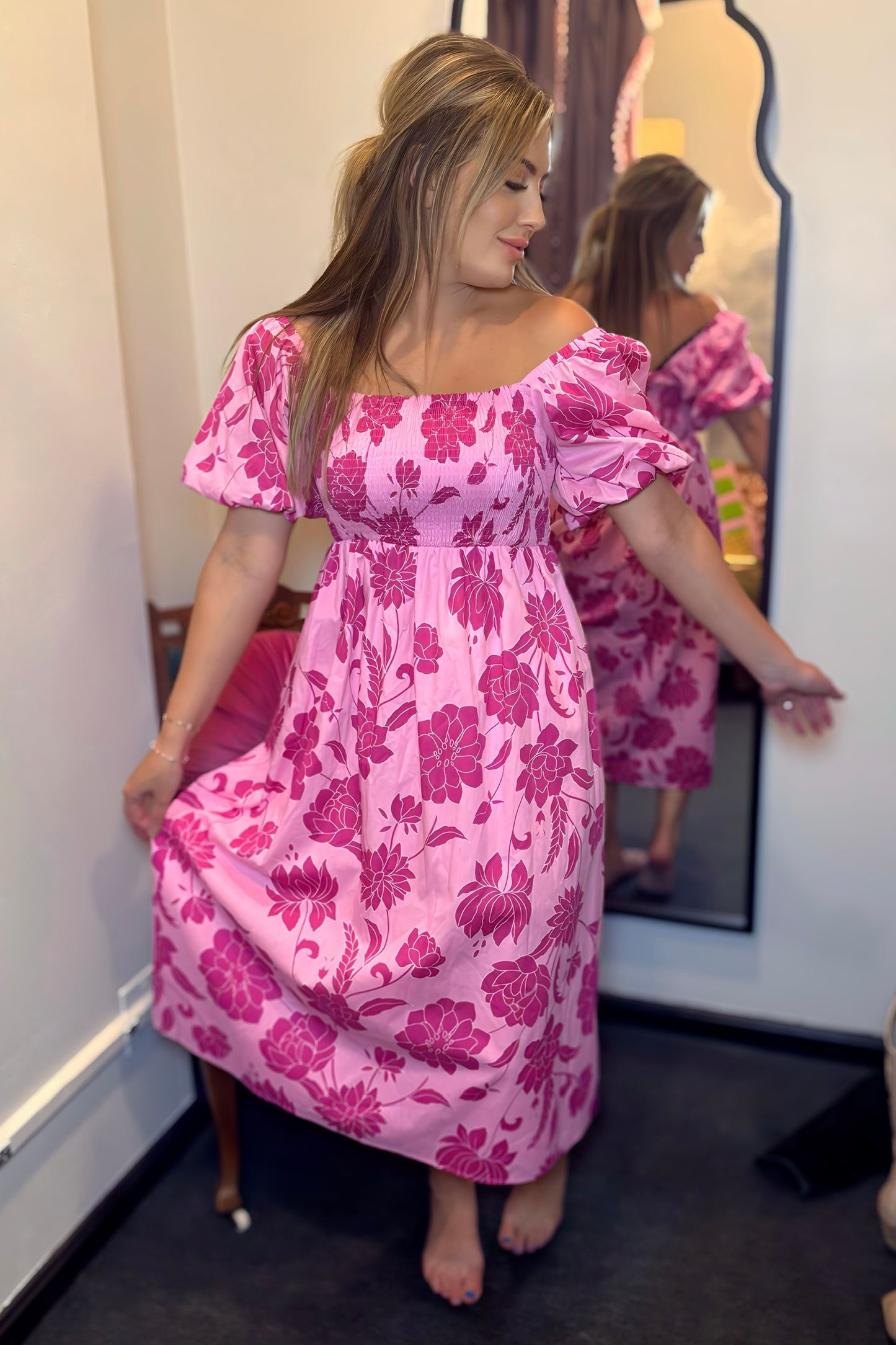 Dovina Floral Maray Smocked Midi Dress