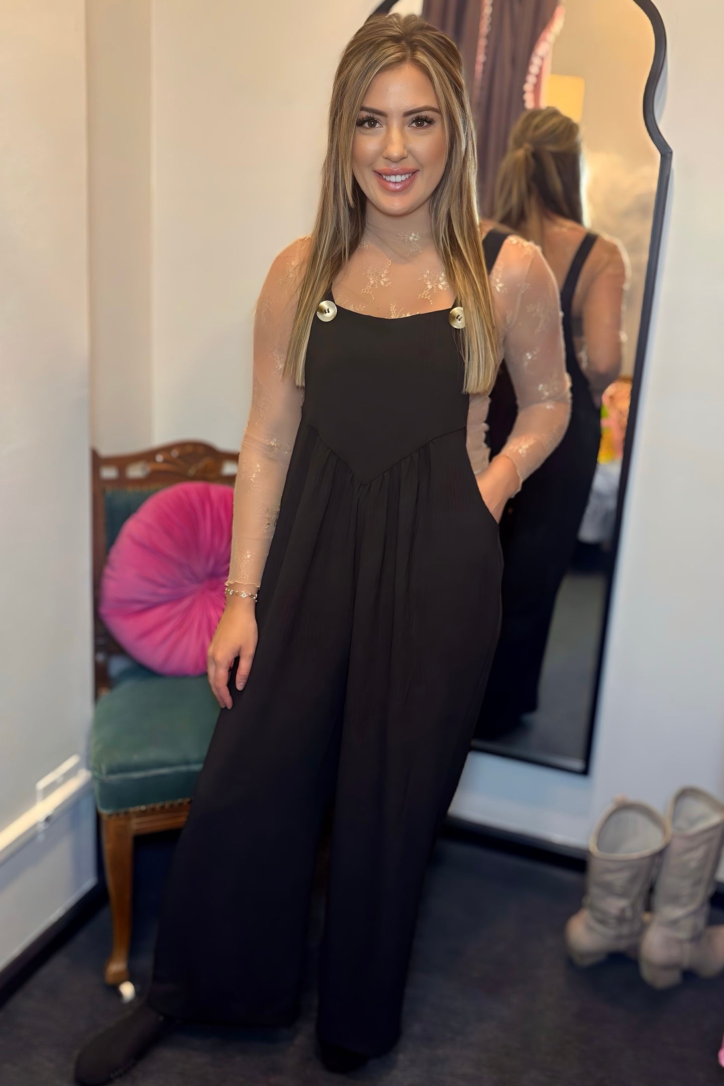 Stay Calm Black Jumpsuit