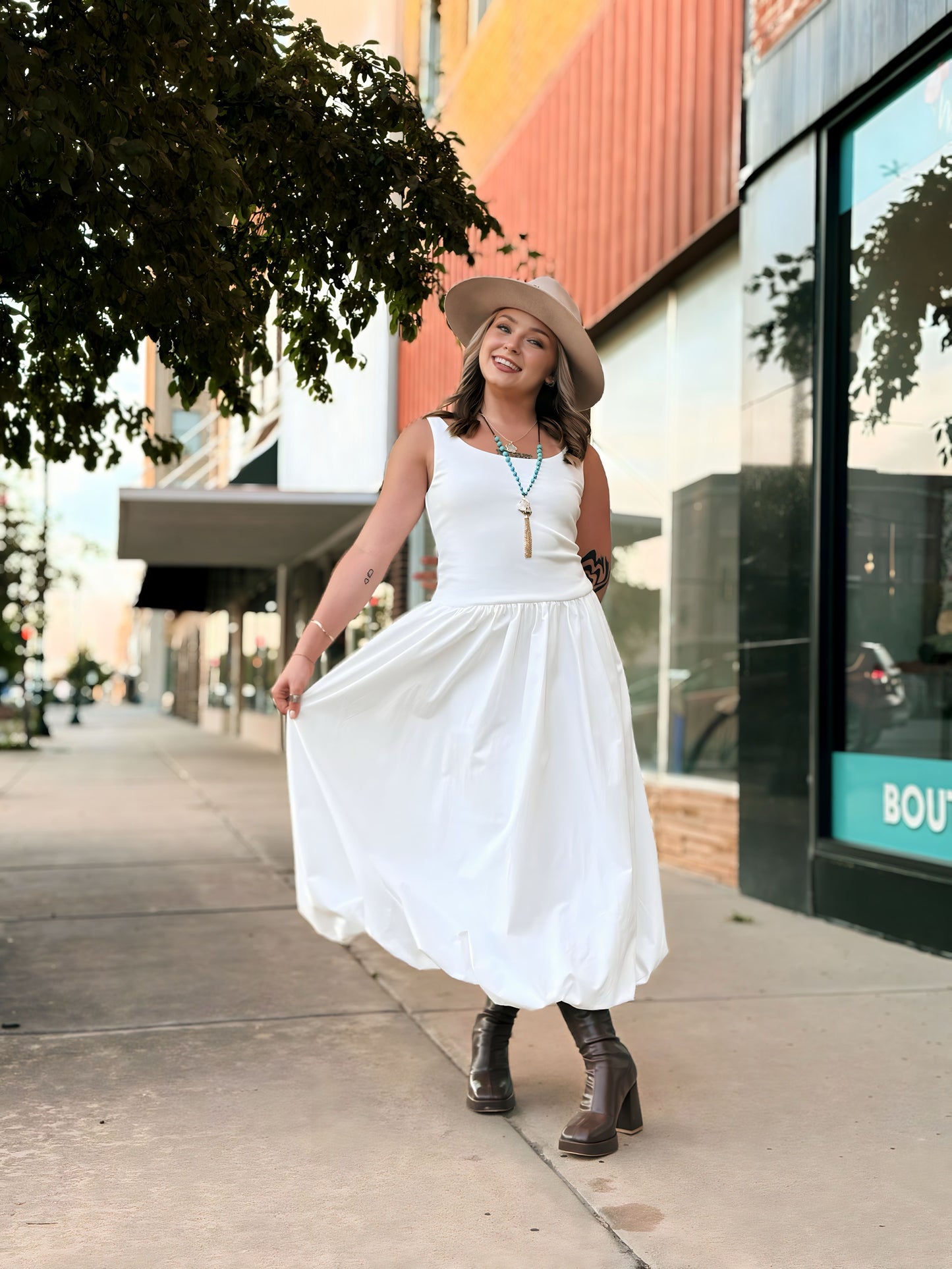 Balloon Hem Midi Dress