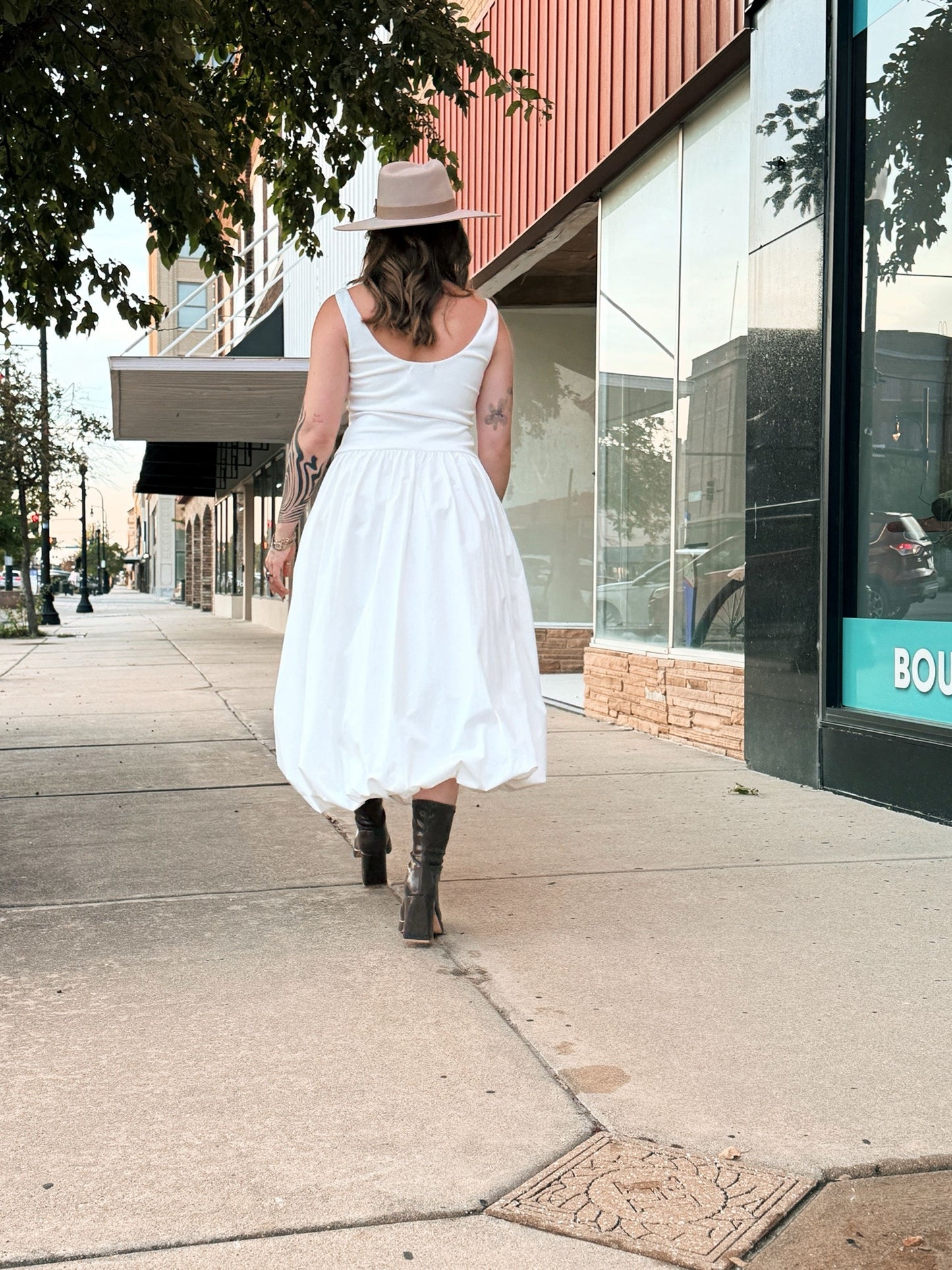 Balloon Hem Midi Dress