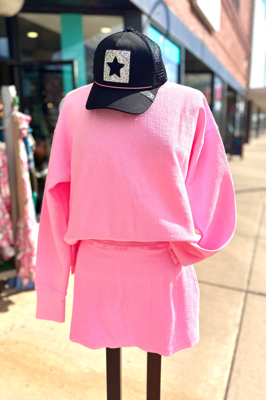 CROPPED SIDE SLIT CORDED CREW