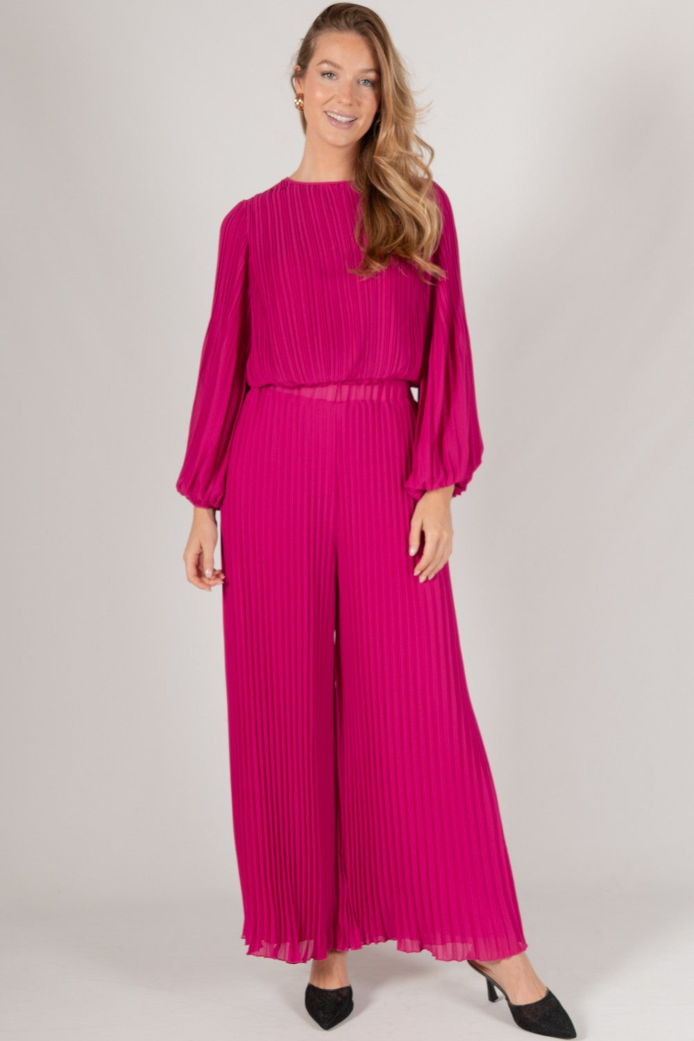 Pleated Chiffon Flounce Sleeve Top