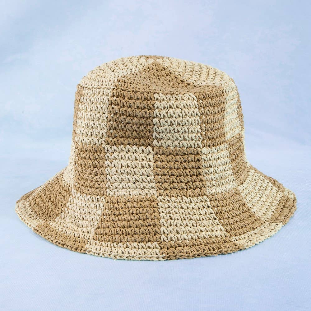 Straw Braided Checkered Bucket Hat