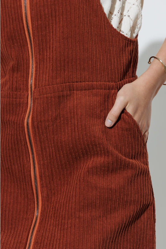 Corduroy Zip Up Mini Dress