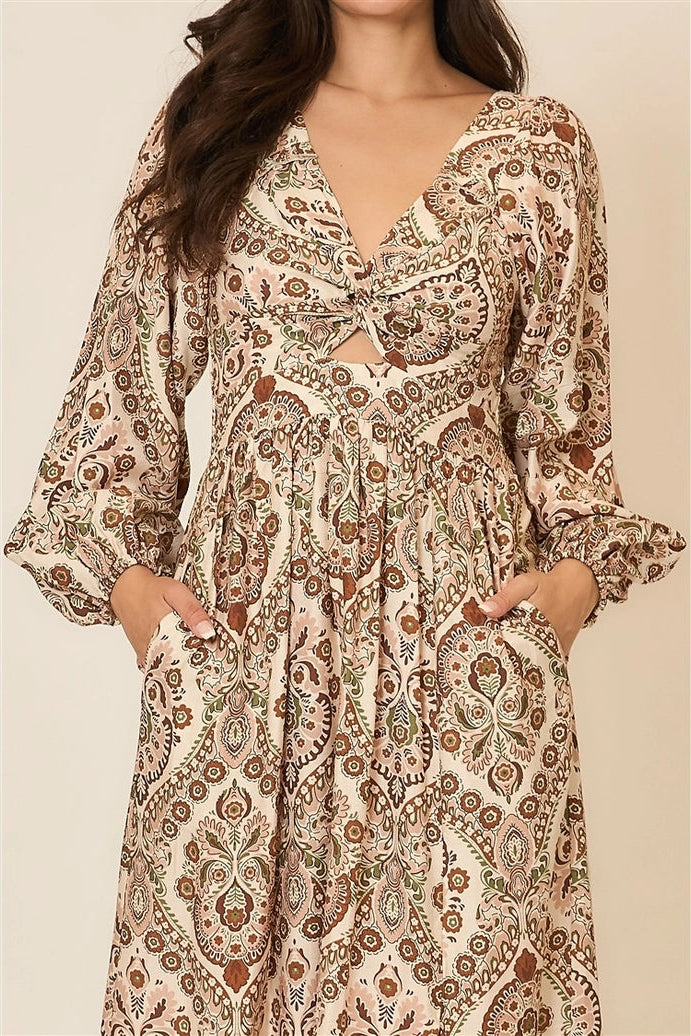 Floral Print V Neck Maxi Dress